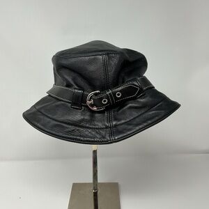 Coach Black Leather Bucket Hat with Buckle